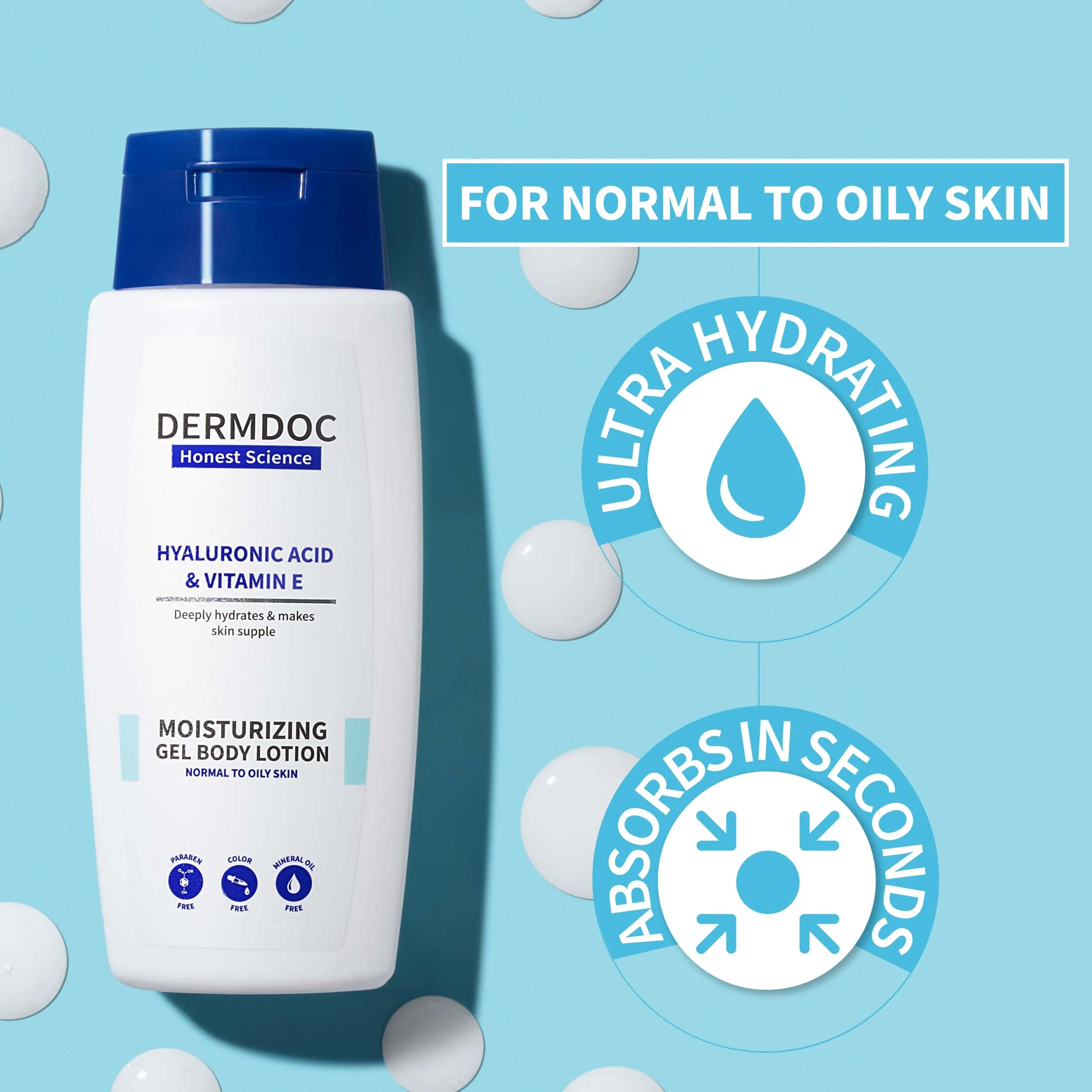 Dermdoc Hyaluronic Acid & Vitamin E Moisturizing Gel Body Lotion Normal to Oily Skin (200 ml)