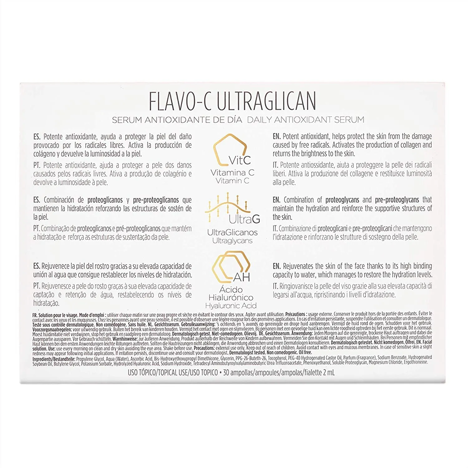 ISDIN Serum Ampoules Flavo-C Ultraglican, Vitamin C and Hyaluronic Acid, 30 ampoules