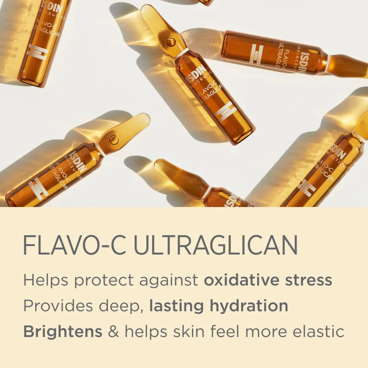 ISDIN Serum Ampoules Flavo-C Ultraglican, Vitamin C and Hyaluronic Acid, 30 ampoules