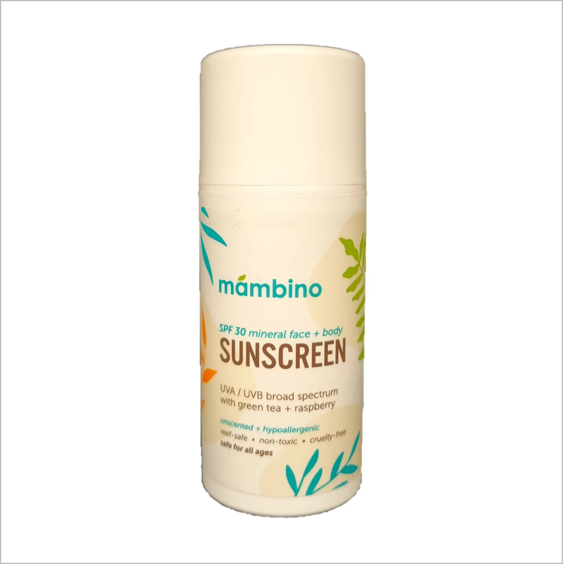 Mambino Organics SPF 30 Pure Mineral Face & Body Sunscreen - Green Tea   Raspberry 100ml