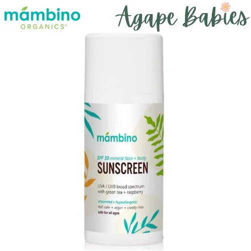 Mambino Organics SPF 30 Pure Mineral Face & Body Sunscreen - Green Tea   Raspberry 100ml