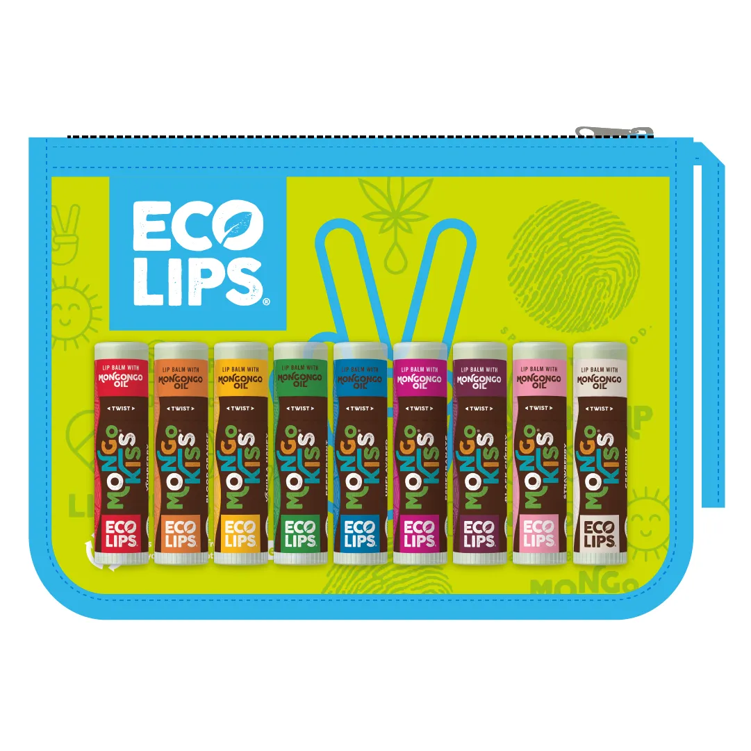 Mongo Kiss® Organic Lip Balm, 9 Pack Variety Pack with Zipper Pouch