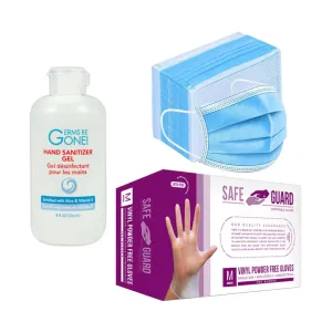 PPE Bundle Value Pack - Masks, Gloves & Hand Sanitizer