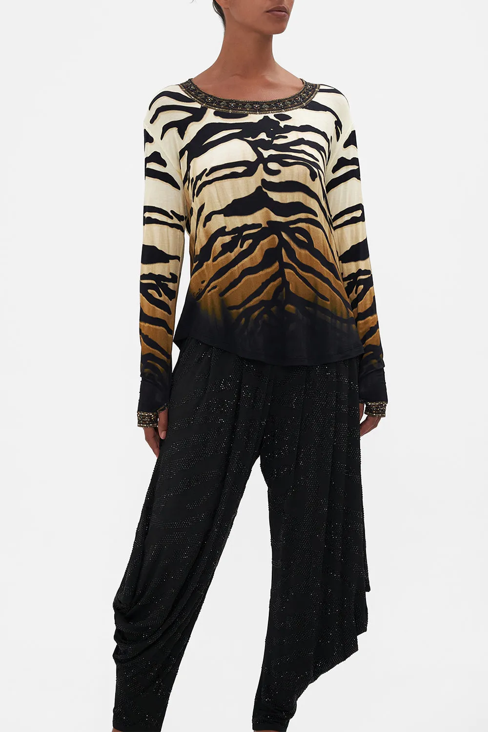 REVERSIBLE COWL LONG SLEEVE TEE TAME MY TIGER