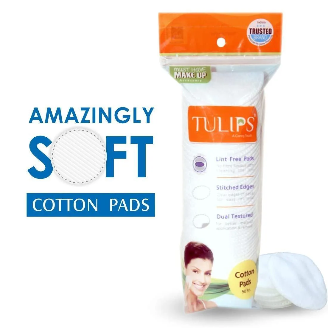 Tulips Round Facial Cotton Pads - 50Pcs